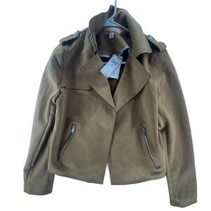 NWT Philosophy Suede Moto Jacket Tan Brown Zip Up Biker Coat Small‎